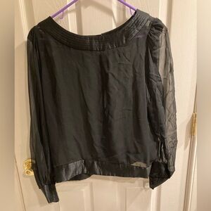 Vintage Silk black chiffon and satin vintage blouse with satin buttons.  Sz 6​